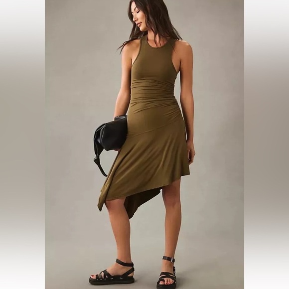 Daily Practice asymmetric tank top dress with ruched waist, color moss, sz S,NWT - Picture 2 of 14